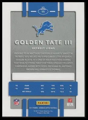 Golden Tate III 2017 Donruss Optic #55 Detroit Lions