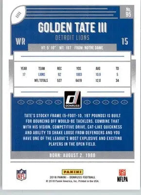 Golden Tate III - 2018 Donruss - #95 - Football - Football Card Single