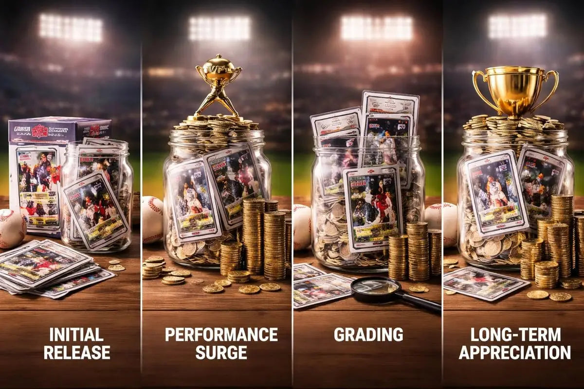 Golden Topps Series 1 trophy atop coins in right panel