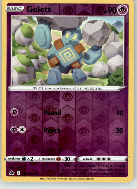 Golett - Chilling Reign - 065/198 - Reverse Holo LP Pokemon - Pokémon Card Single
