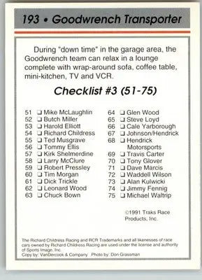 Goodwrench Transporter - 1991 Traks - #193 - Racing - Racing Card Single