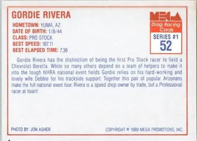Gordie Riviera - 1989 Mega Drag - #52 - Racing - Racing Card Single
