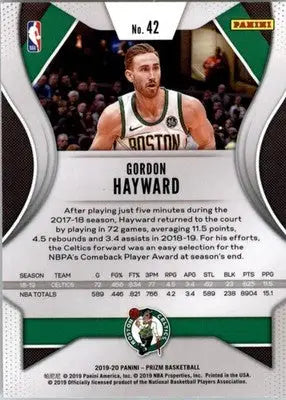 Gordon Hayward - 2019-20 Panini Prizm - #42 - Basketball - Basketball Card Single
