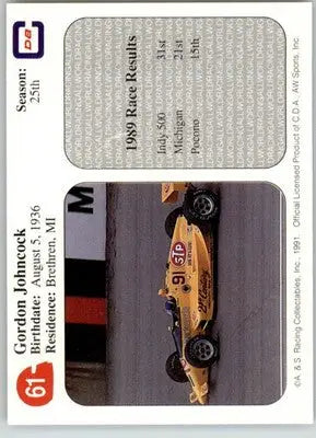 Gordon Johncock - 1991 All World - #61 - Racing - Racing Card Single