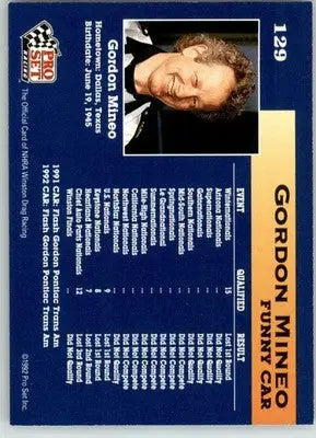 Gordon Mineo - 1992 Pro Set NHRA - #129 - Racing - Racing Card Single