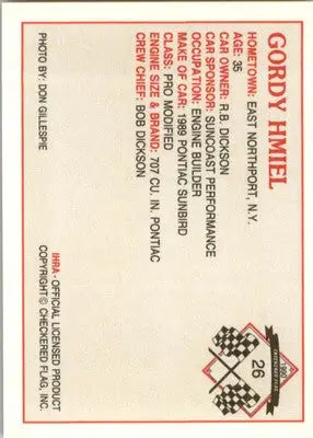 Gordy Hmeil - 1990 Checkered Flag IHRA - #26 - Racing - Racing Card Single