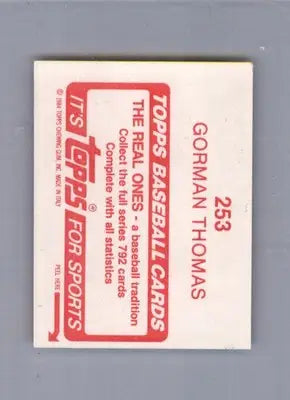 Gorman Thomas - 1984 Topps Stickers - #253 - Baseball - Baseball Card Single