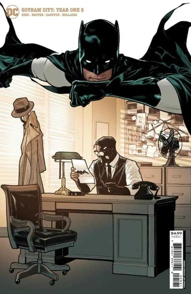 Batman looms over a detective’s office in Gotham City Year One #5 Cover B variant art