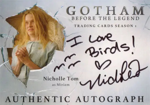 Autograph card of Nicholle Tom as Miriam from Gotham Season 1 trading cards