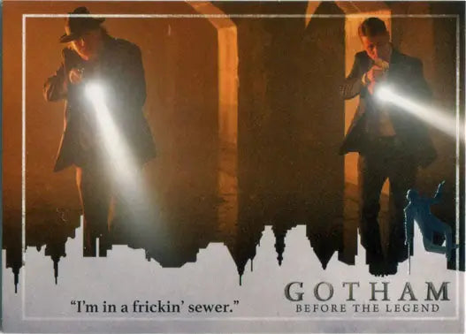 Trading card featuring Gotham scene with silhouetted figures for Penguin Deco Foil Stamp