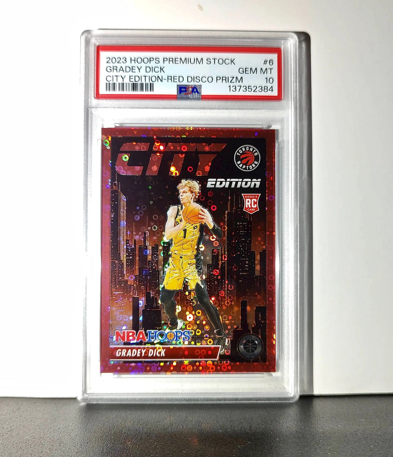 Gradey Dick 2023 Panini Hoops Premium City Edition #6 Red Disco Prizm PSA 10 Gem