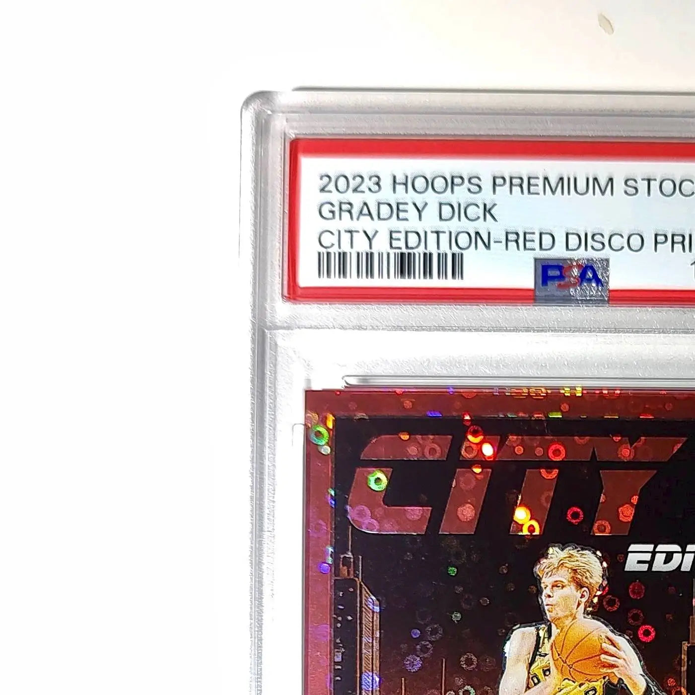 Gradey Dick 2023 Panini Hoops Premium City Edition #6 Red Disco Prizm PSA 10 Gem - Basketball Card Single