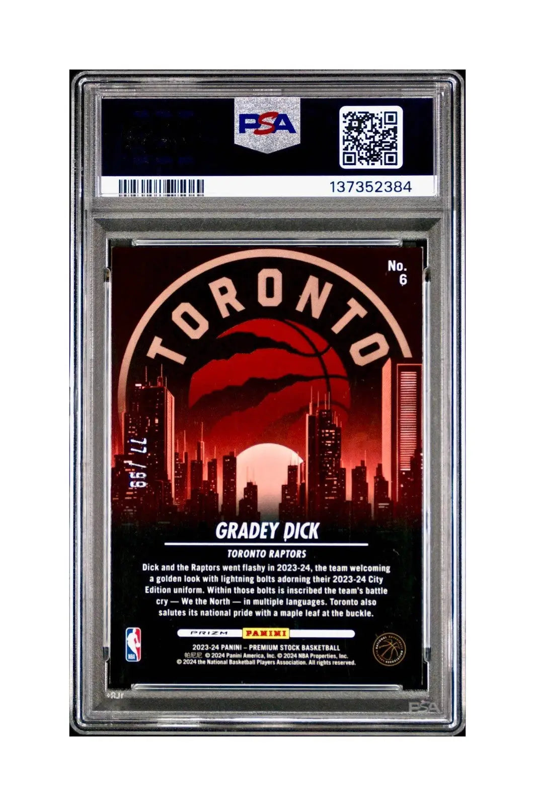 Gradey Dick 2023 Panini Hoops Premium City Edition #6 Red Disco Prizm PSA 10 Gem - Basketball Card Single