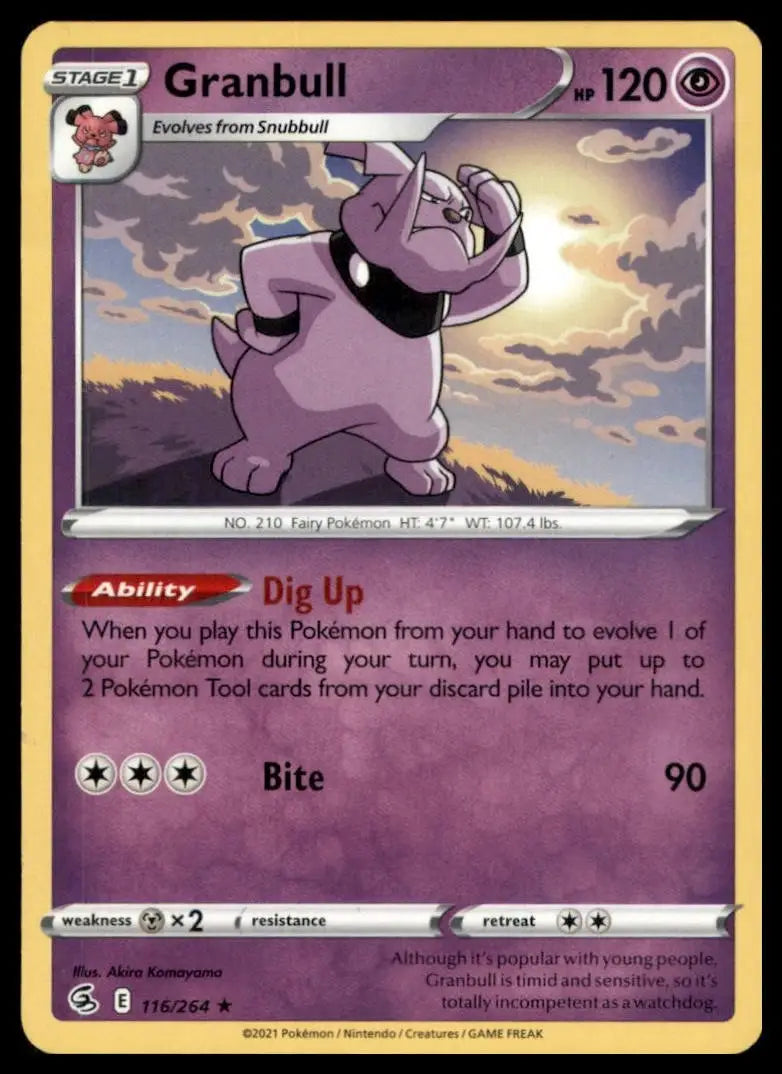 Granbull 116/264 Swsh08: Fusion Strike Regular Pokemon - Pokémon Card Single