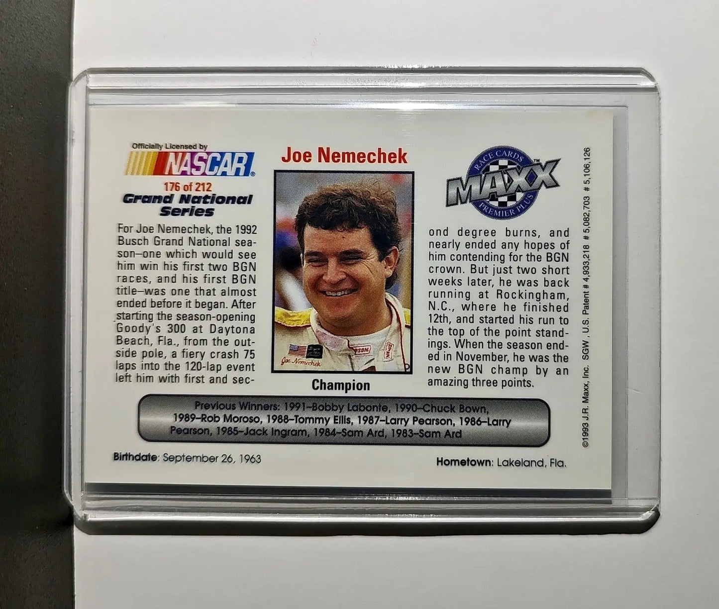 Grand National Champion 1993 Maxx Premier Plus Racing #176 NASCAR Card - Racing Card Single