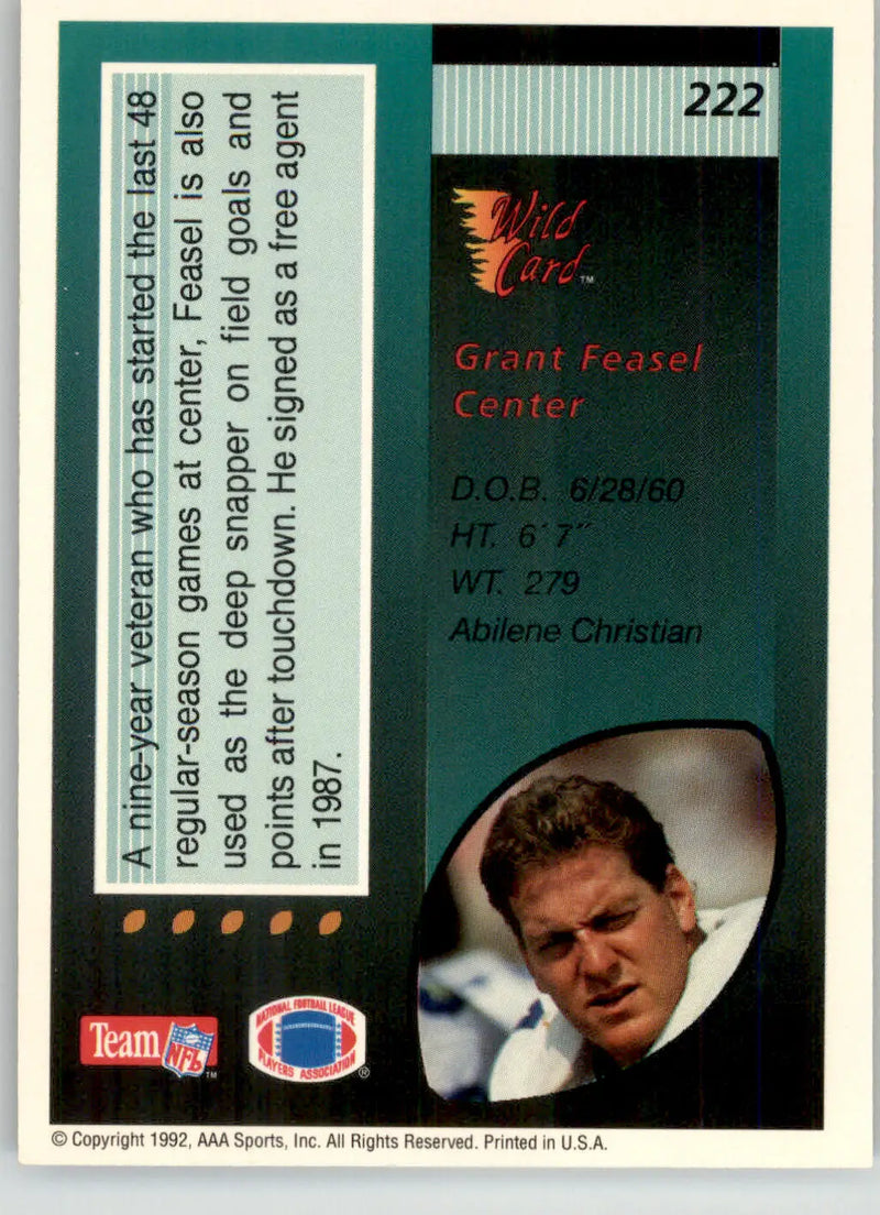 Grant Feasel - 1992 Wild Card - #222 - Football - Football Card Single