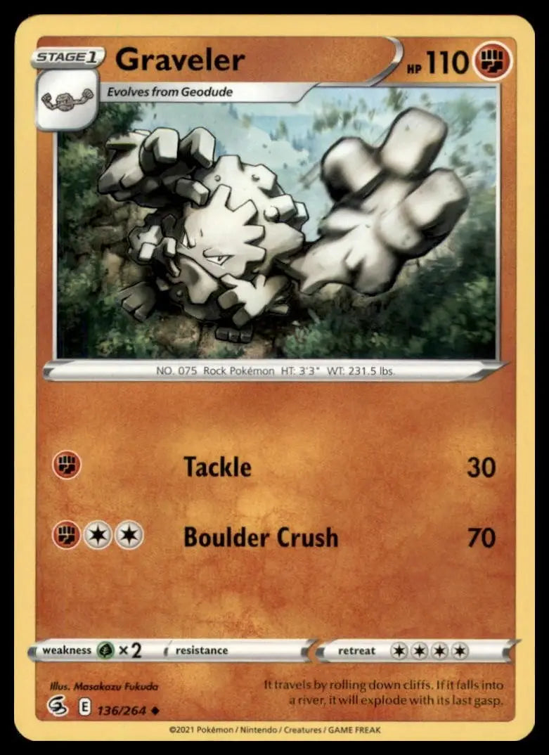 Graveler 136/264 Swsh08: Fusion Strike Regular Pokemon - Pokémon Card Single