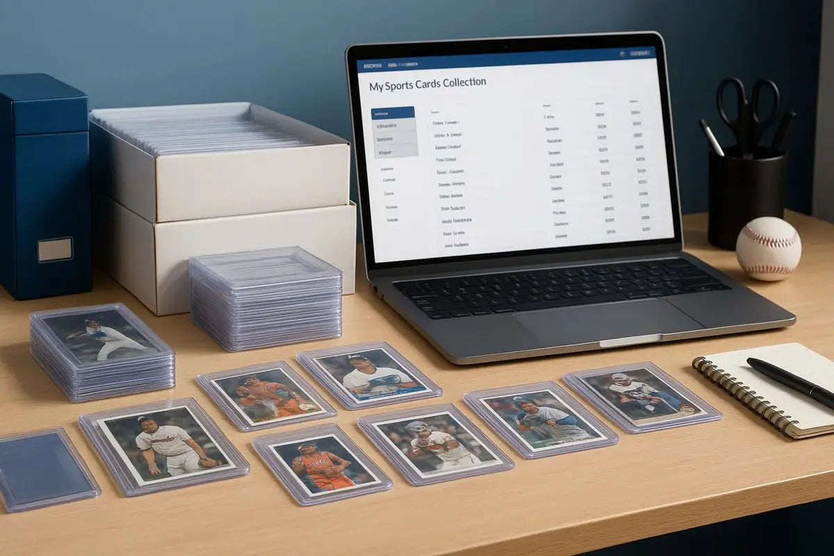 Gray laptop showing sports cards collection manager for 2026 guide