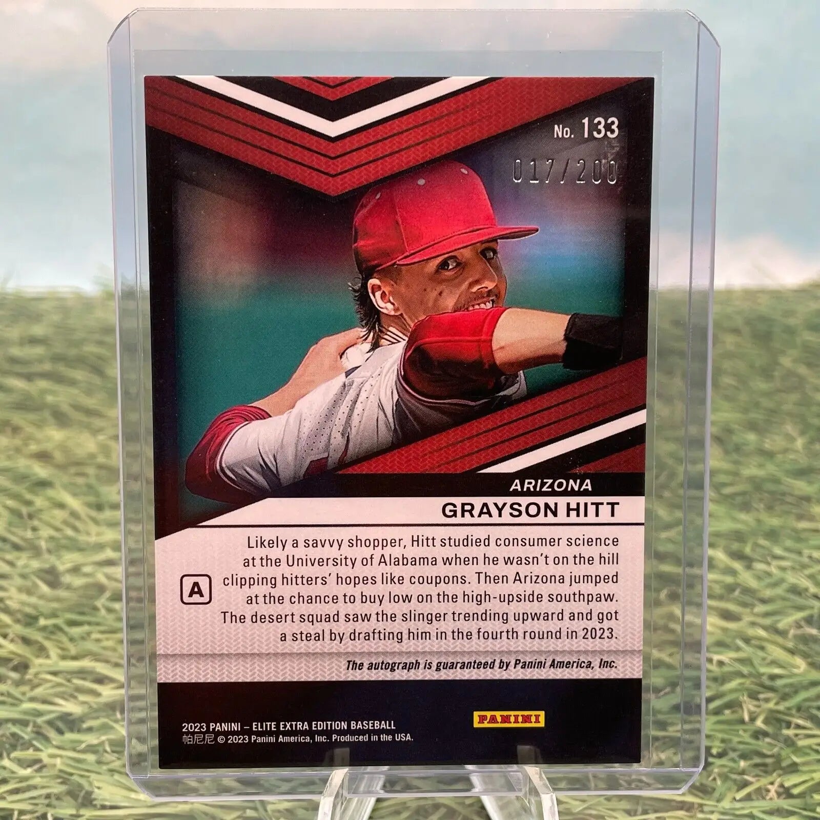 Grayson Hitt baseball card from Panini Elite Extra Edition Prime Numbers Auto /200