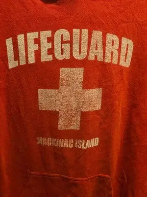 Great Lakes Hoodie Mens XL Red Lifeguard Mackinac Island Pullover Graphic - Apparel