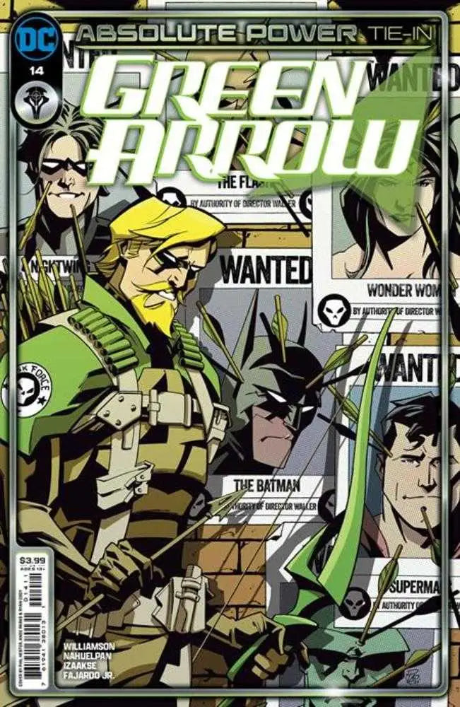 Comic book cover for Green Arrow #14 by Phil Hester featuring Wanted poster design