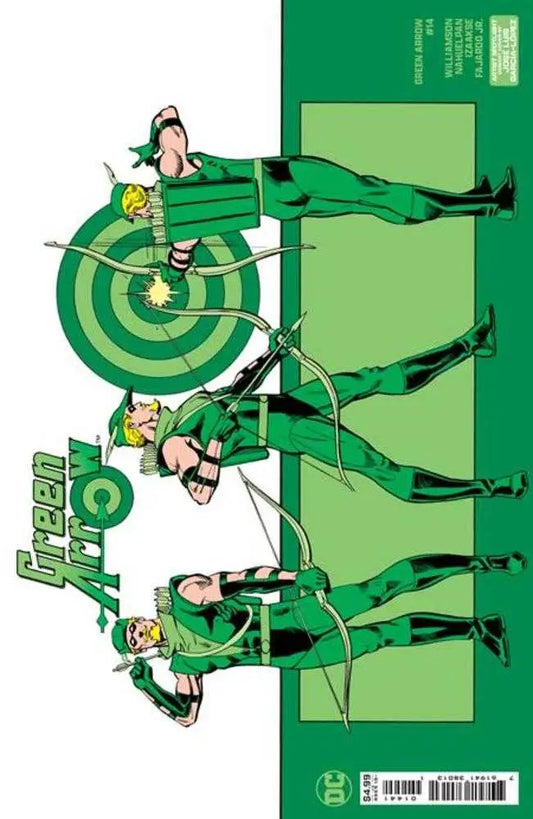 Comic book-style Green Arrow and sidekicks in green outfits by Jose Luis Garcia-Lopez