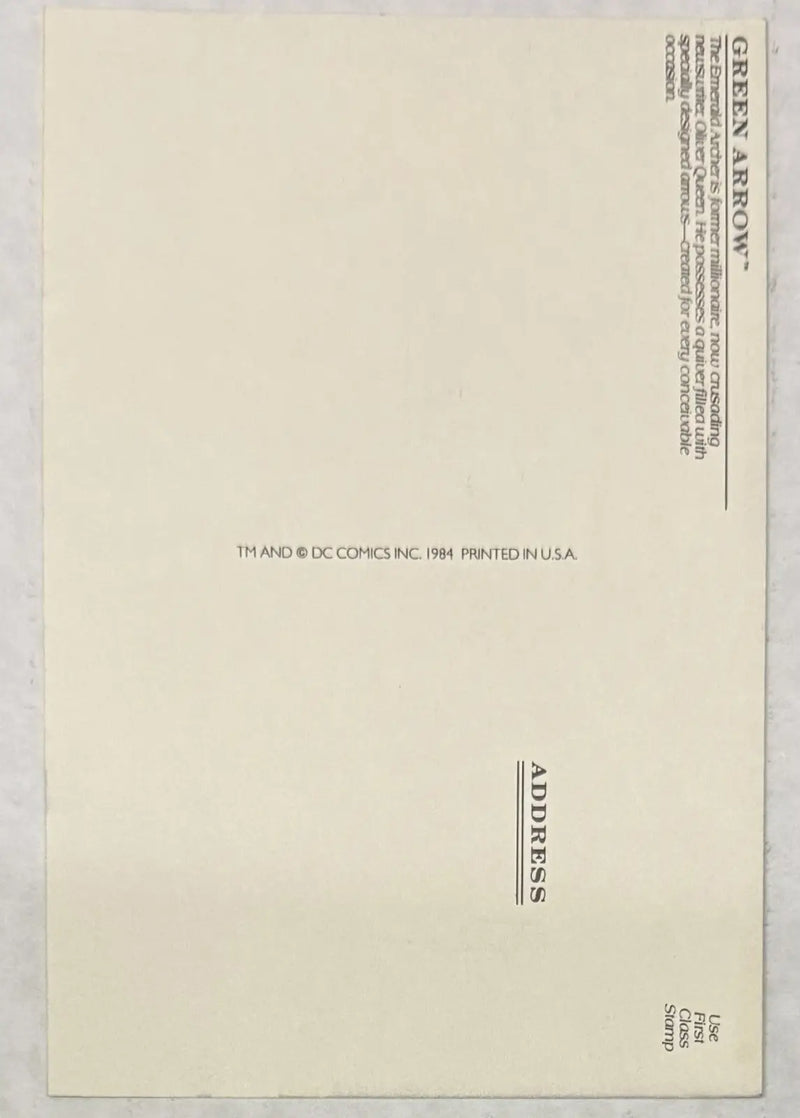 Green Arrow Postcard Unposted 1984 DC Comics - Entertainment Memorabilia