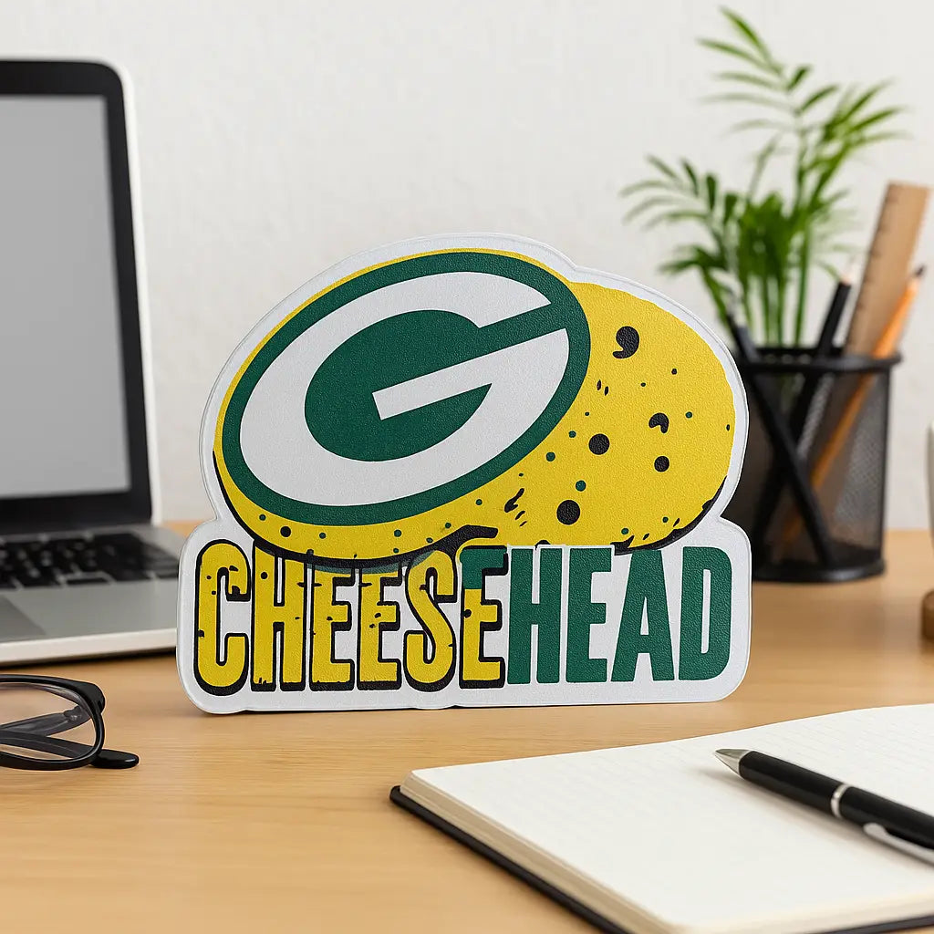 Green Bay Packers Cheesehead desk sign for fan decor and game day tailgate displays