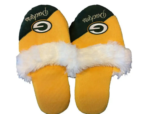 Green Bay Packers Women’s Team Logo Name Cursive Colorblock Slipper - XL (11-12) - Apparel