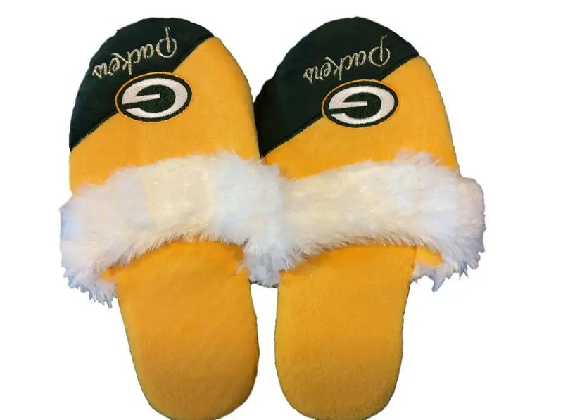 Green Bay Packers Women’s Team Logo Name Cursive Colorblock Slipper - XL (11-12)