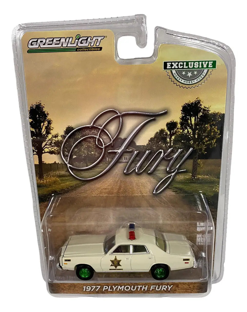 Die-cast model of a 1977 Plymouth Fury police car for Plymouth Fury Hobby exclusive