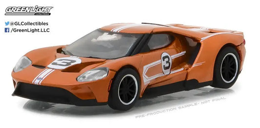 Orange racing car with number 3 and white stripes from Ford GT Racing Heritage Series