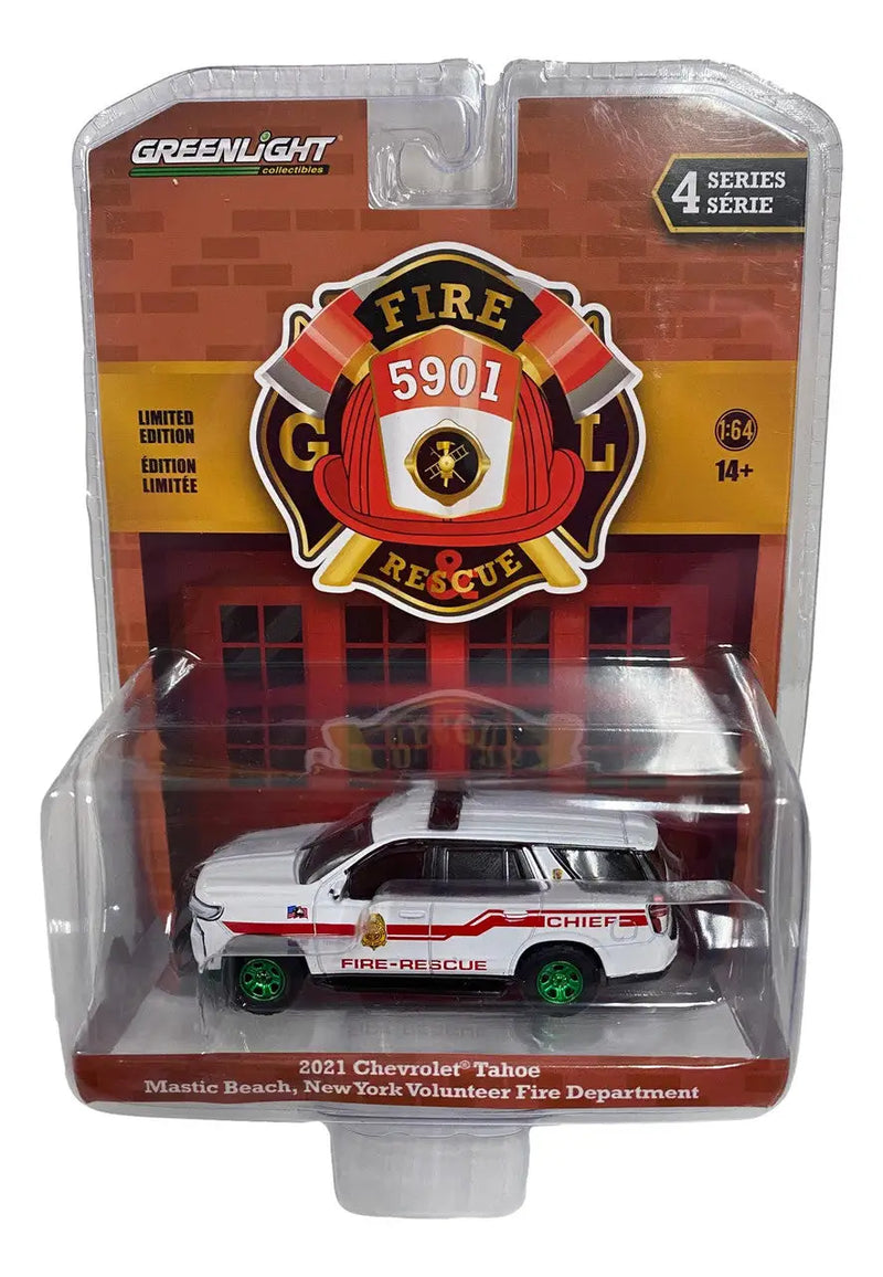 Packaged Greenlight diecast model of a Chevrolet Tahoe Mastic Beach NY Chase vehicle