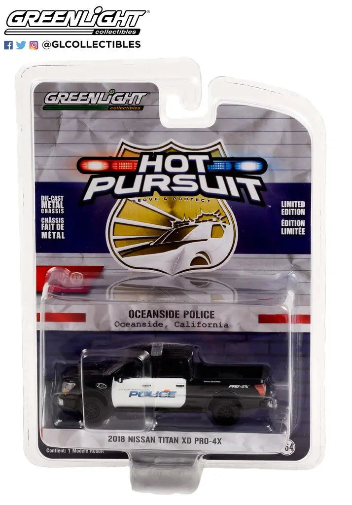 Die-cast model of a 2019 Nissan Titan XD Pro 4X from Hot Pursuit Series Oceanside CA