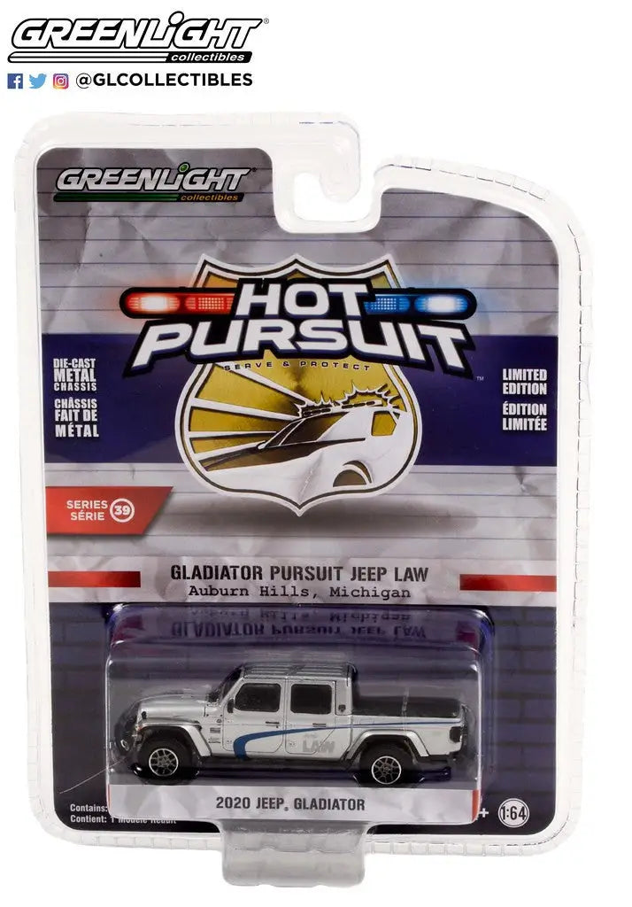 Die-cast model of a Jeep Gladiator Auburn Hill police vehicle in packaging from Hot Pursuit Series