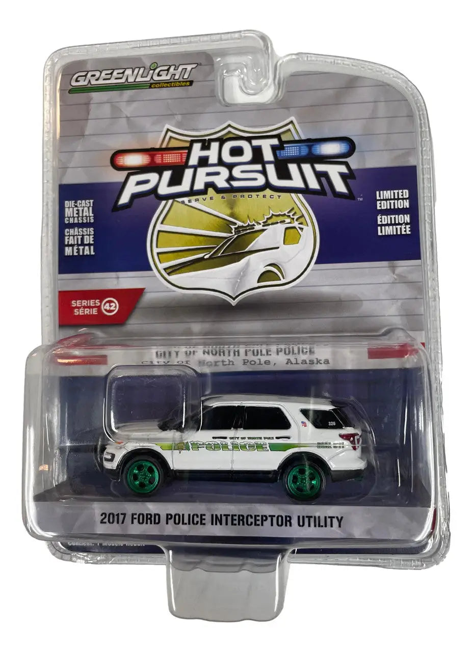 Die-cast model of a 2017 Ford Police Interceptor from Hot Pursuit Series 42 packaging