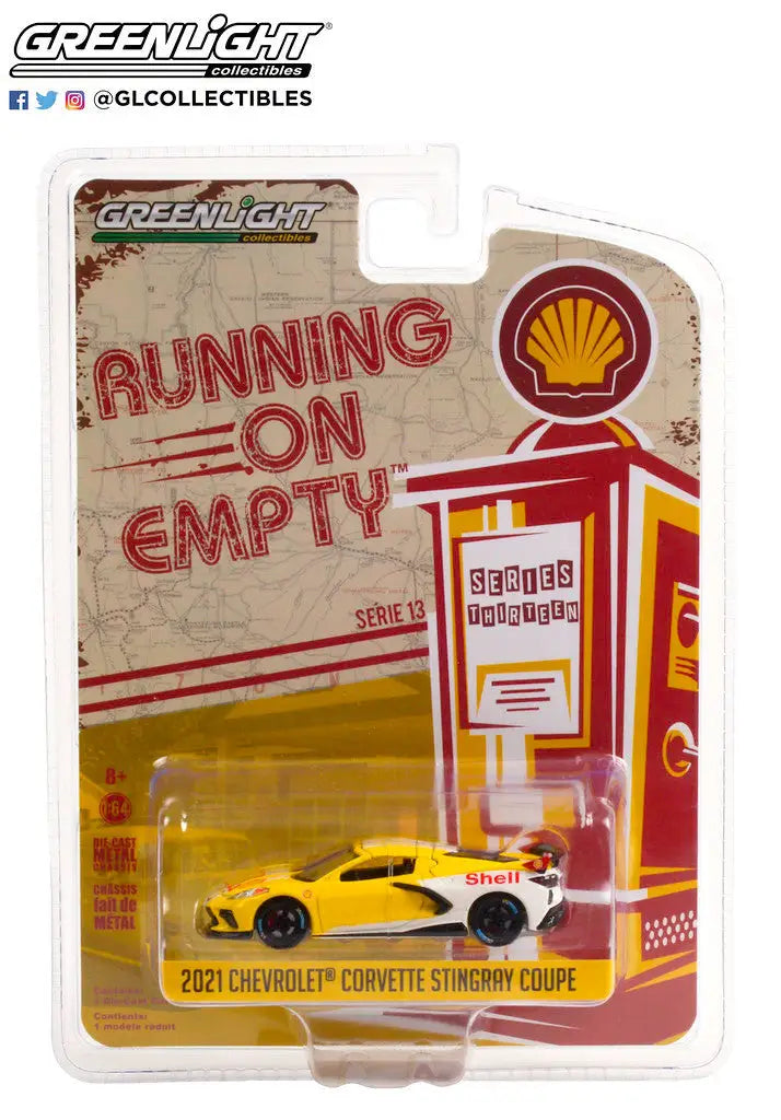 Packaged die-cast 2021 Chevrolet Corvette Stingray Coupe in Shell gas station theme