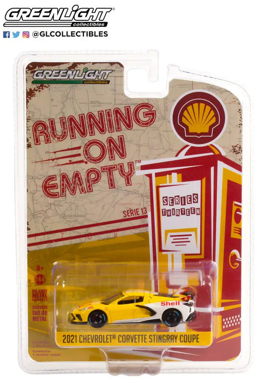 Packaged die-cast 2021 Chevrolet Corvette Stingray Coupe in Shell gas station theme
