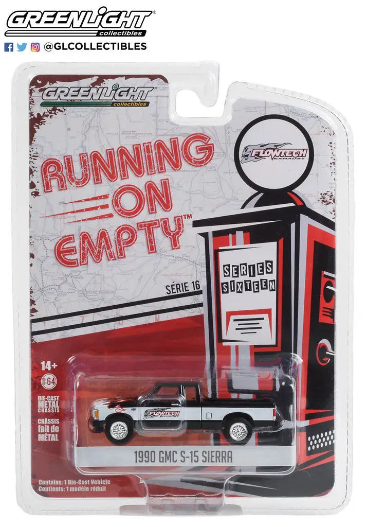 Packaged die-cast model of 1988 GMC S-15 Sierra Flowtech from Running Empty series