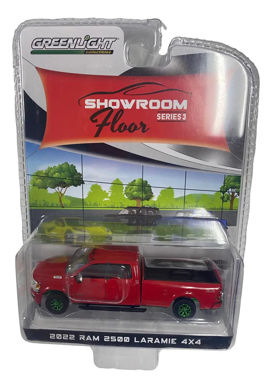 Die-cast red Dodge Ram 2500 Laramie 4x4 in packaging from Showroom Floor Series
