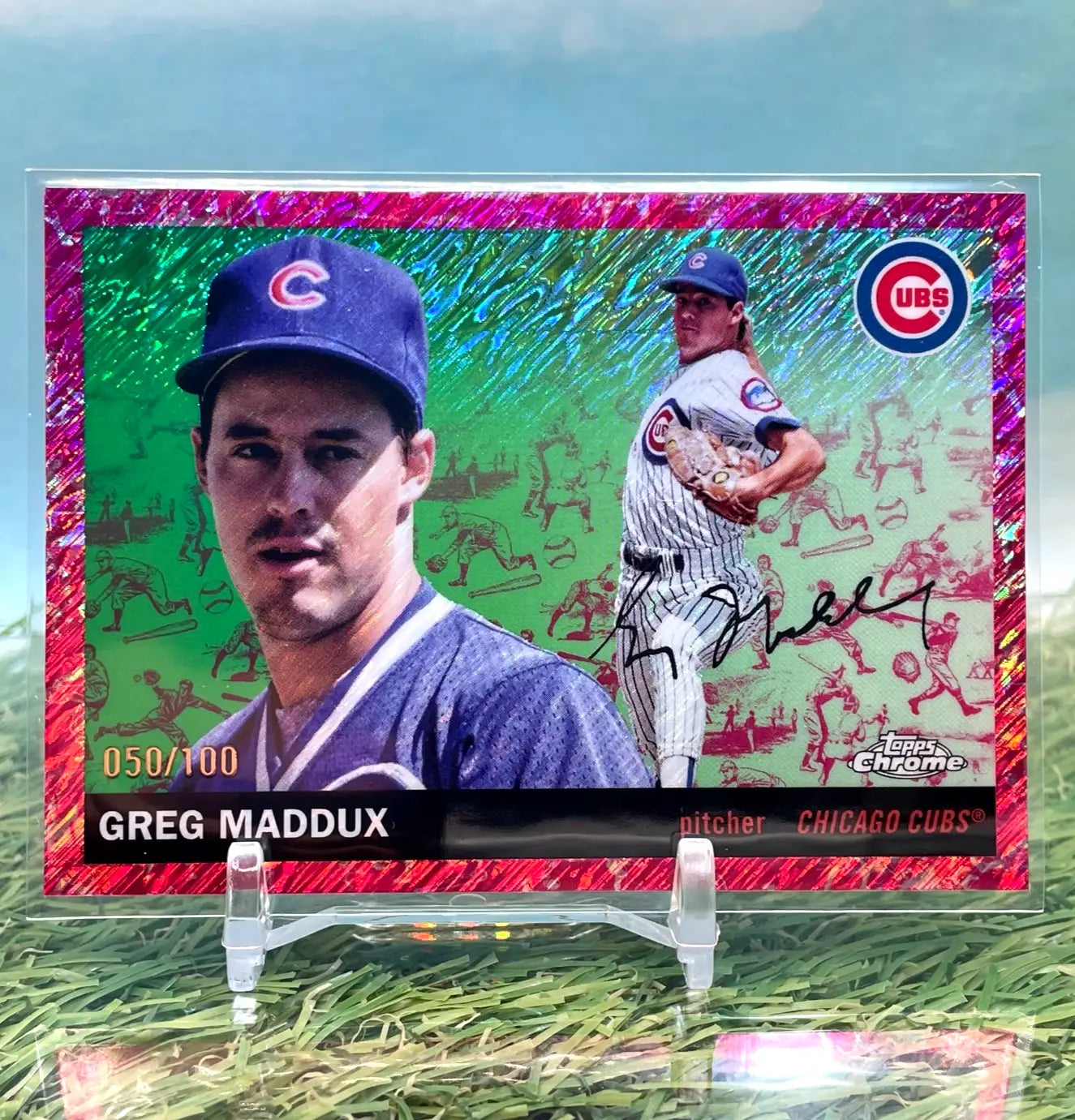GREG MADDUX 2025 Topps Chrome Platinum FUCHSIA Shimmer /100 Chicago Cubs - Baseball Card Single