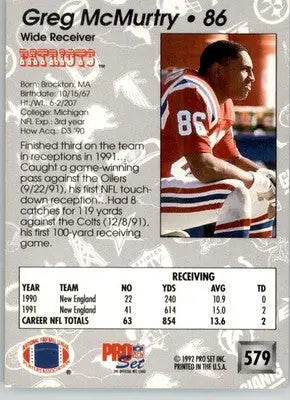 Greg McMurtry - 1992 Pro Set - #579 - Football - Football Card Single
