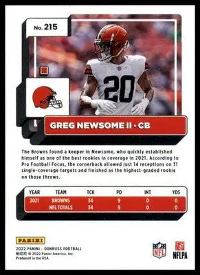 Greg Newsome II 2022 Donruss #215 Cleveland Browns - Football Card Single