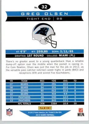 Greg Olsen - 2013 Score - #32 - Football - Football Card Single