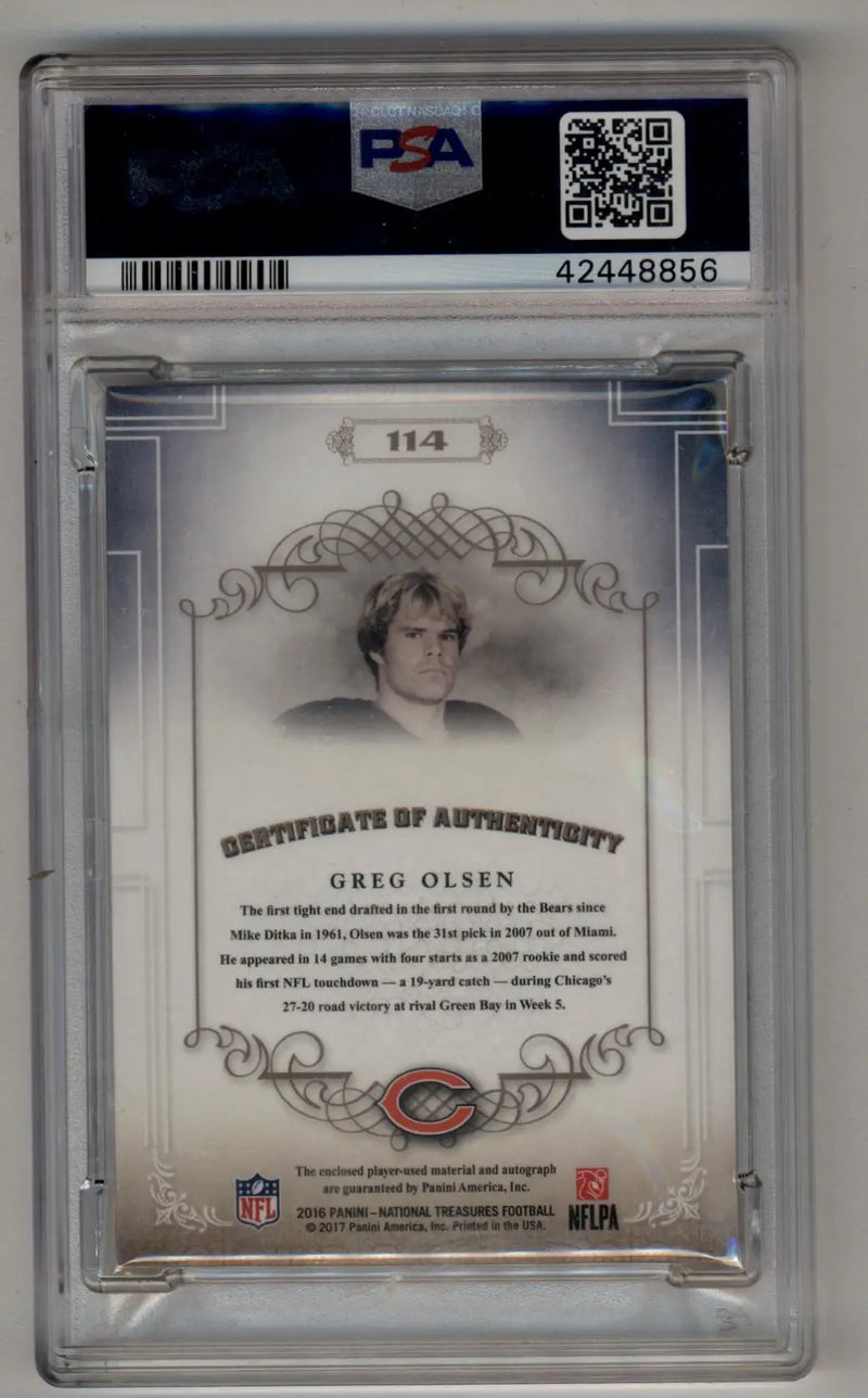 Greg Olsen 2016 National Treasures Platinum Patch Auto 1/1 - Football Card Single