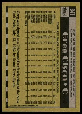 Greg Olson Rookie 1990 Topps Traded Gray Stock #84T Atlanta Braves - Baseball Card Single