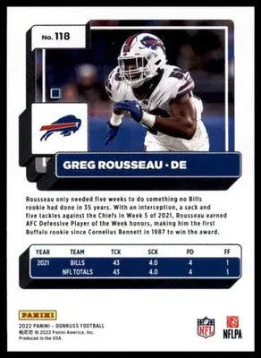 Greg Rousseau 2022 Donruss #118 Buffalo Bills - Football Card Single