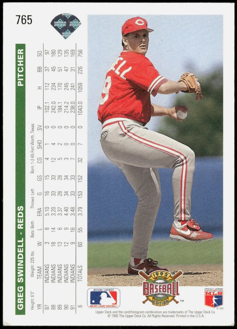 Greg Swindell 1992 Upper Deck MLB #765 Baseball Card Cincinnati Reds