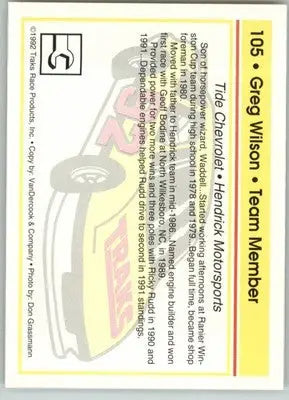 Greg Wilson - 1992 Traks - #105 - Racing - Racing Card Single