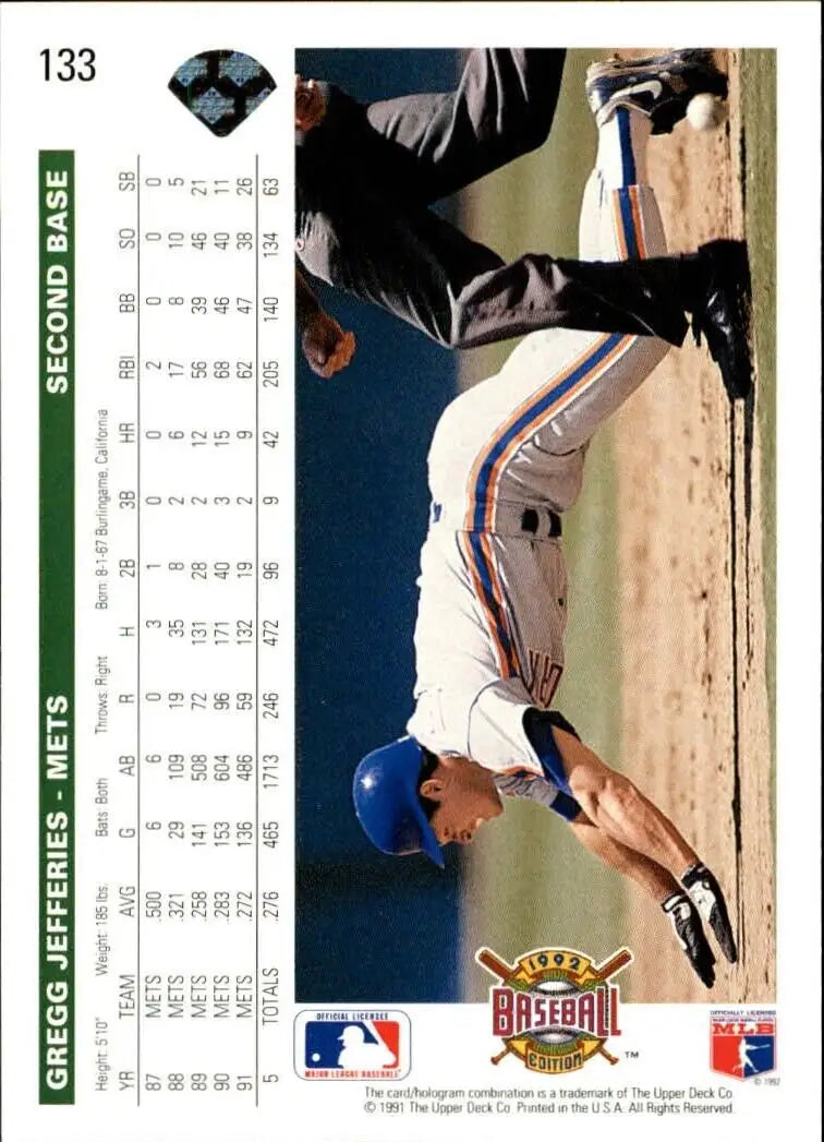 Gregg Jefferies 1992 Upper Deck MLB #133 Baseball Card New York Mets